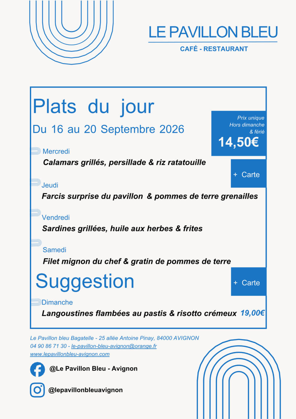 CARTE DES PLATS DU JOUR